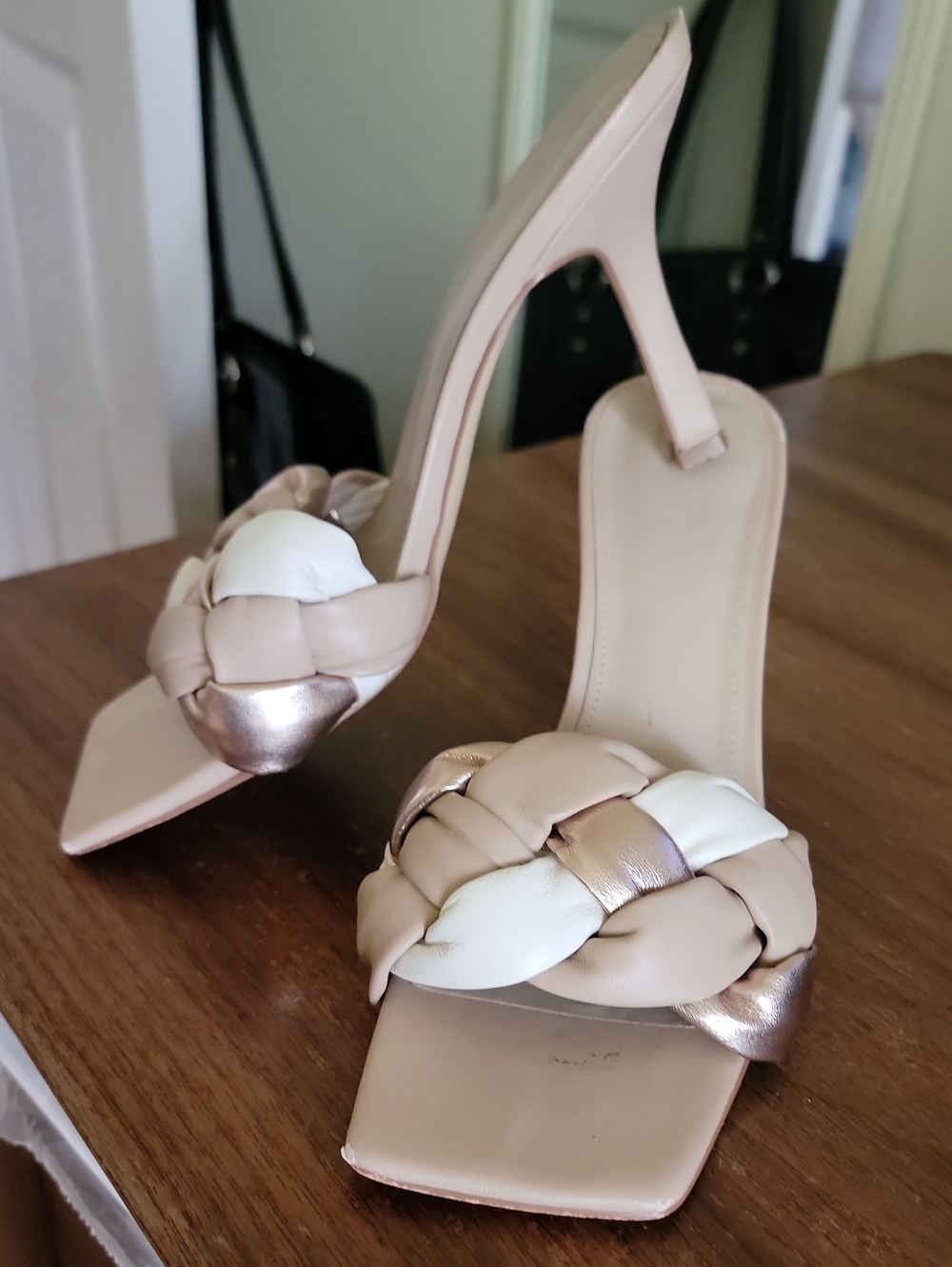 Marc Fisher Women’s Braided Slide-Heel Sandals - Nude/White/Metallic